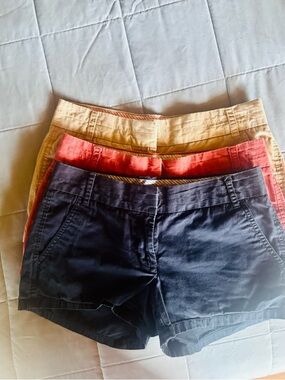 J. Crew Women’s Chino Shorts Trio in Navy, Coral & Tan